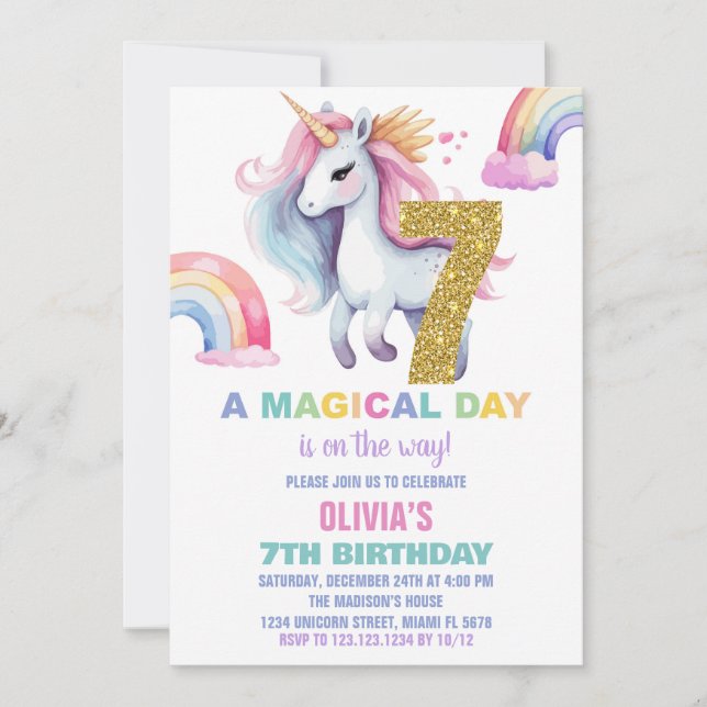 7.º Purpurina de invitaciones de cumpleaños de Rai (Anverso)