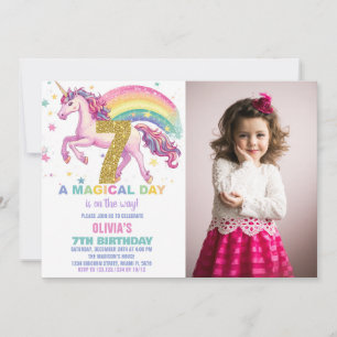 7.º unicornio invitaciones de cumpleaños con foto