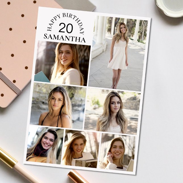 7 Collage | Foto Cualquier tarjeta de cumpleaños d (Personalize the collage birthday greeting card to create a special keepsake for your loved one!)