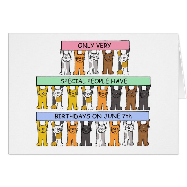 7 de junio Cumpleaños, Personalizados Gatos. (Anverso (Horizontal))