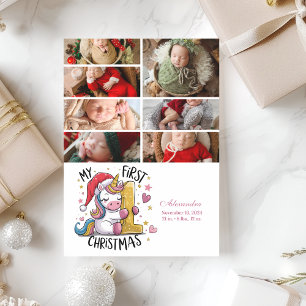 7 Foto 1er bebé Navidad Rosa Unicornio Dorado