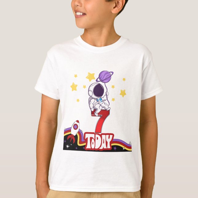 7 Hoy Espacio Tema Camiseta de Cumpleaños (Anverso)