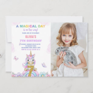 7 Invitaciones de cumpleaños de Floral Unicornio c