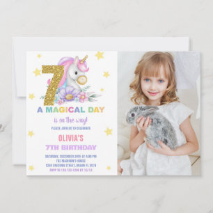 7 invitaciones de cumpleaños de Floral Unicornio c