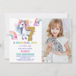 7 Invitaciones de cumpleaños de Rainbow Unicorn co