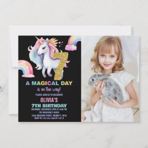 7 Invitaciones de cumpleaños de Rainbow Unicorn co