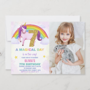 7 Invitaciones de cumpleaños de Rainbow Unicorn co