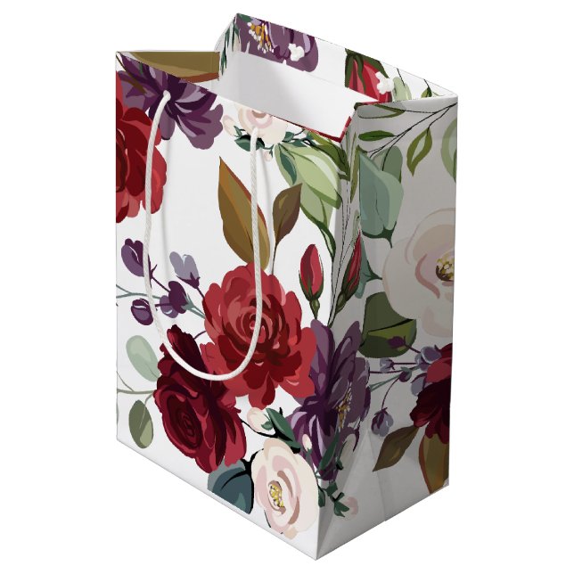 7lx4.5wx10h Bolsa de regalo mediana Roses blancos  (Angulo reverso)