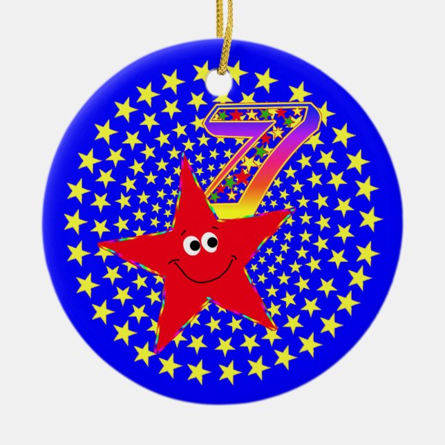 7mo Ornamento redondo de la estrella roja del (Frente)