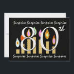 80ª SORPRESA Plantilla de invitación de fiesta de<br><div class="desc">Este diseño con sus escaparates festivos y sus letras atrevidas y coloridas es una manera divertida de invitar a la gente a una celebración de cumpleaños SORPRESA. El texto al final de la invitación es totalmente personalizable - En la parte delantera puedes agregar el año de cumpleaños y el nombre...</div>