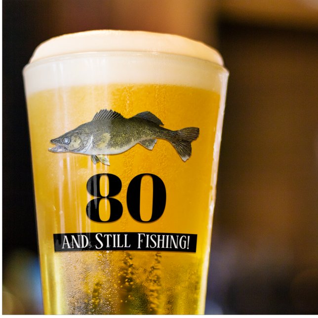 80.ª festividad de Walleye (Walleye Fishing Birthday Beer Glass)