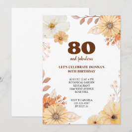 80.ª fiesta de cumpleaños invitación a las flores 