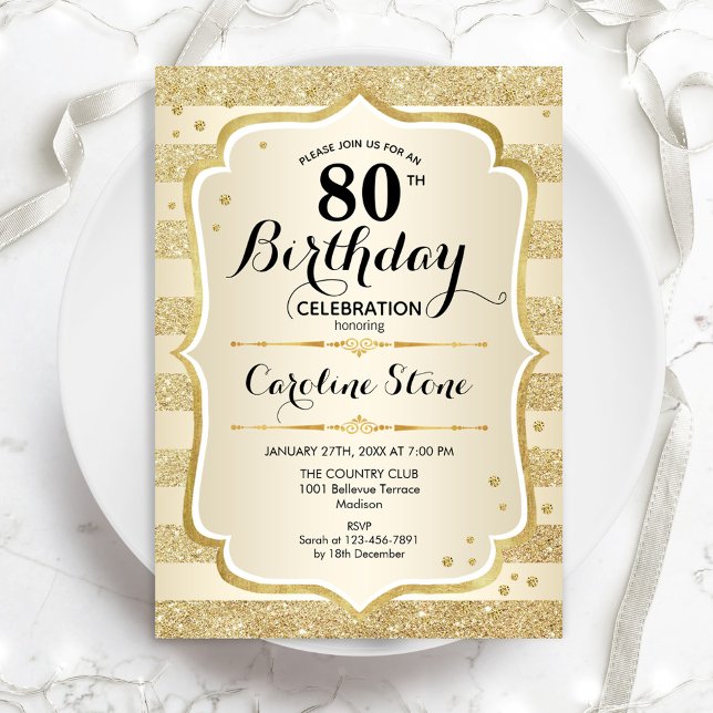 80.ª fiesta de cumpleaños - Invitación de oro (Subido por el creador)
