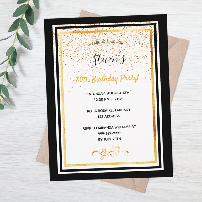 80.ª fiesta de cumpleaños invitación de oro blanco (Subido por el creador)