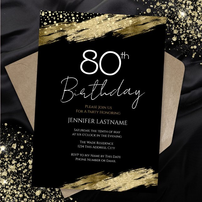 80.ª fiesta de cumpleaños Invitación de oro negro (Subido por el creador)