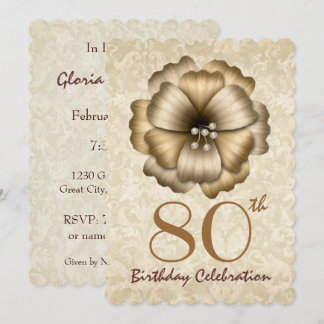 80.ª fiesta de cumpleaños Invitación Flor de oro 2
