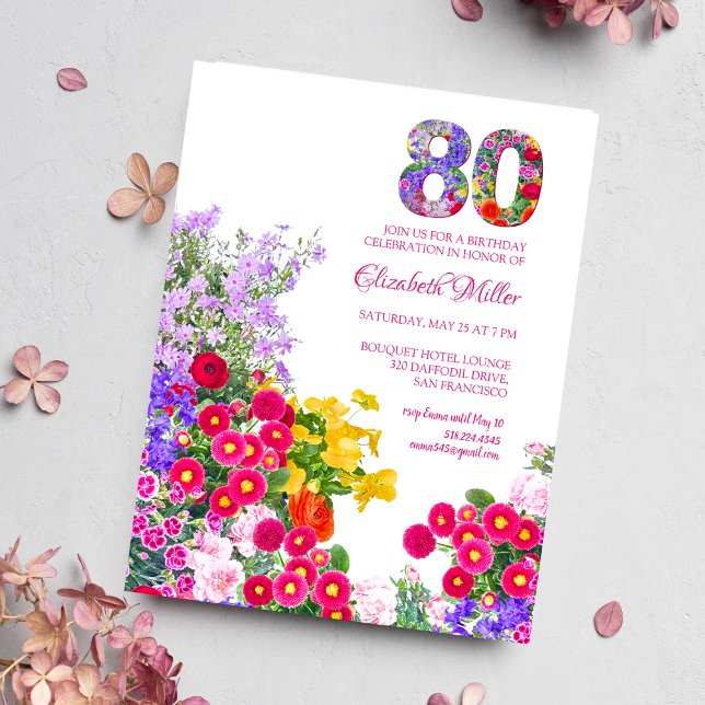 80.ª fiesta de cumpleaños invitación floral modern (Subido por el creador)