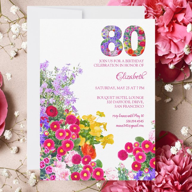 80.ª fiesta de cumpleaños invitación floral modern (Subido por el creador)