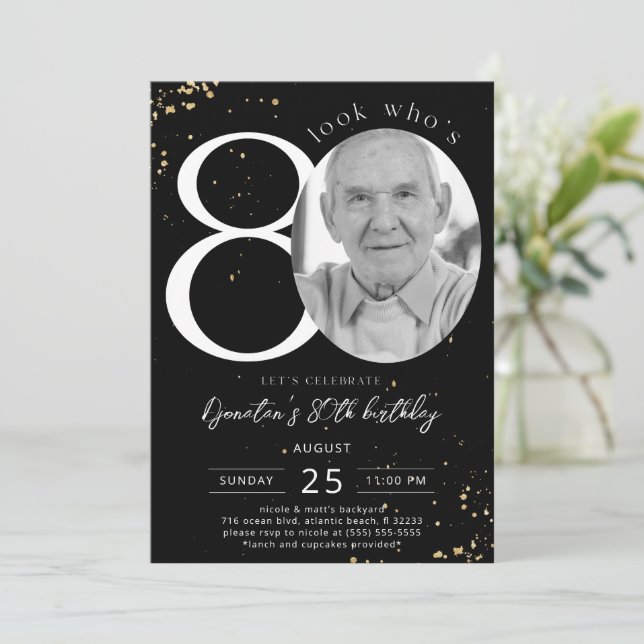 80.ª foto de la tarjeta de invitación de oro negro (Anverso de pie)