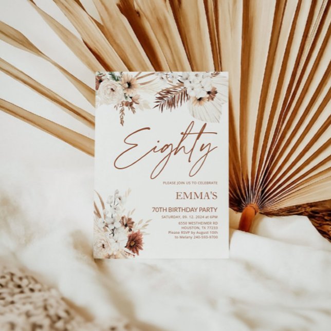 80.ª invitación a cumpleaños Boho Pampas (Subido por el creador)