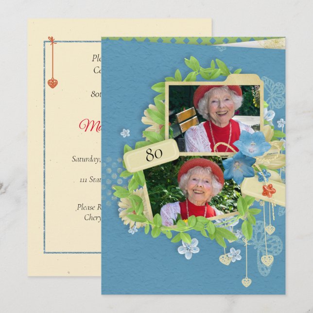 80.ª invitación a la fiesta de cumpleaños (Anverso / Reverso)