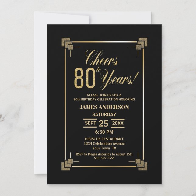80.ª invitación a la fiesta de cumpleaños Black an (Anverso)