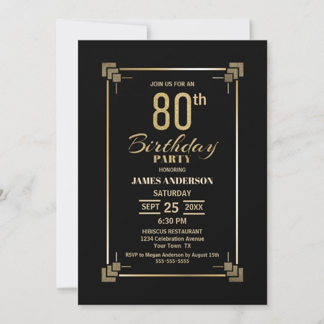 80.ª invitación a la fiesta de cumpleaños Black an (Anverso)