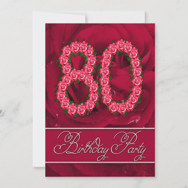 80.ª invitación a la fiesta de cumpleaños con rosa (Anverso)