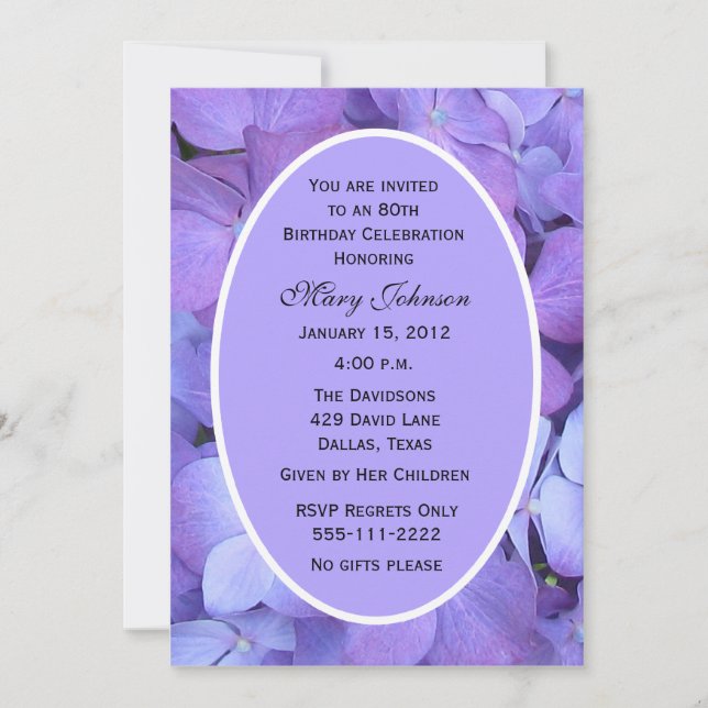 80.ª Invitación a la fiesta de cumpleaños Hydrange (Anverso)