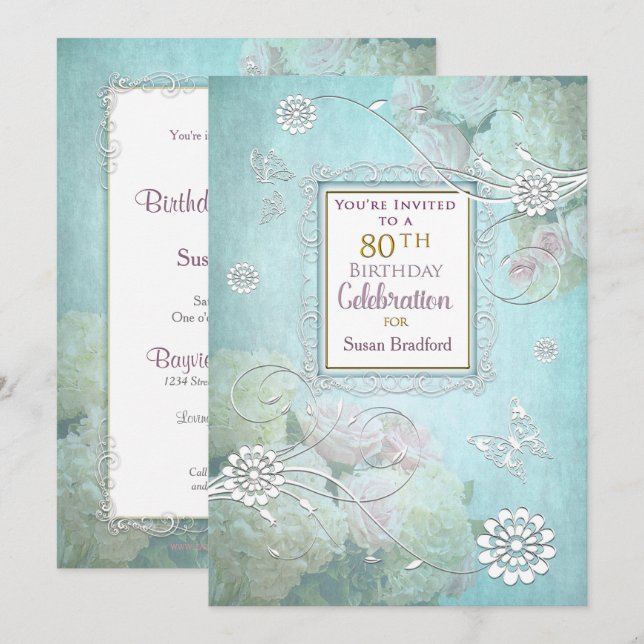 80.ª invitación a la fiesta de cumpleaños, pastele (Anverso / Reverso)