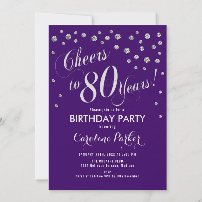 80.ª invitación a la fiesta de cumpleaños - Púrpur (Anverso)
