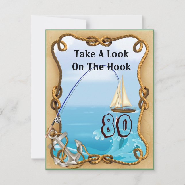80.ª invitación a la pesca de cumpleaños para homb (Anverso)