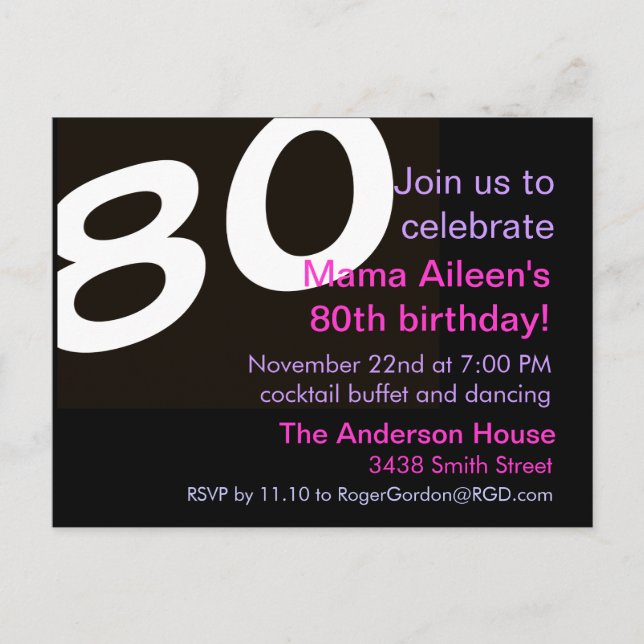 80.ª Invitación A Postales De Fiesta De Cumpleaños (Anverso)