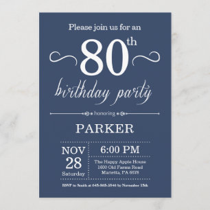 80.ª invitación de cumpleaños Azul