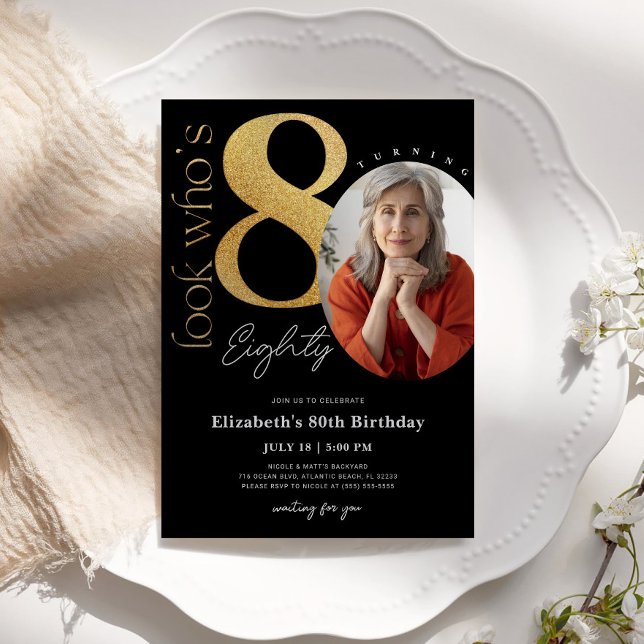 80.ª invitación de cumpleaños de oro negro con fot (Subido por el creador)