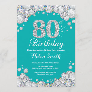 80.ª invitación de cumpleaños Diamante Verde azula