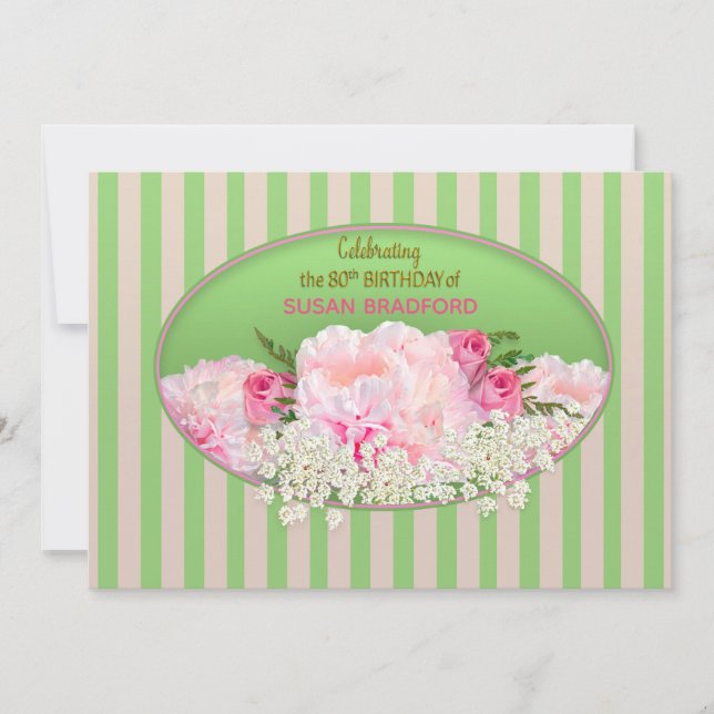 80.ª invitación de cumpleaños, mujeres con flores (Anverso)