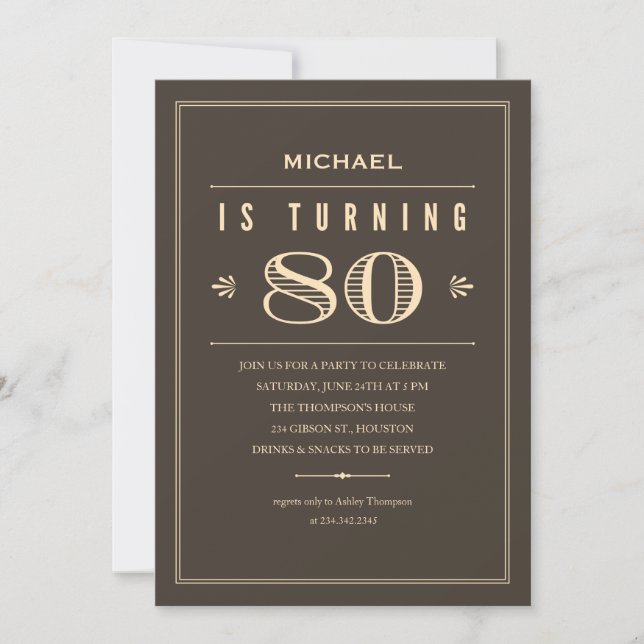 80.ª invitación de cumpleaños para hombres (Anverso)