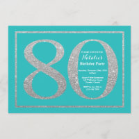 80.ª invitación de cumpleaños Purpurina Verde azul