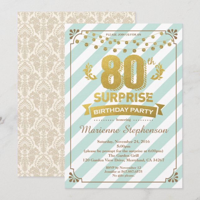 80.ª invitación de cumpleaños sorpresa para la muj (Anverso / Reverso)