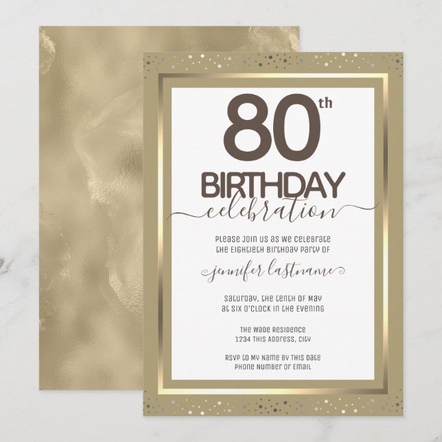 80.ª invitación formal de oro de cumpleaños (Anverso / Reverso)