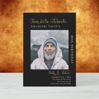 80.ª invitación negra de cumpleaños