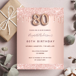 80.ª invitación rosa rosa purpurina de oro