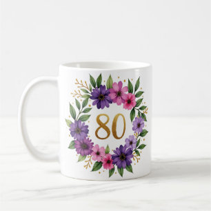 80.ª jarra de cumpleaños - corona floral con númer
