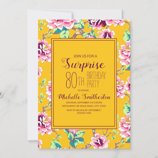 80.ª Surprise Birthday Party Flores Amarillas Rosa (Anverso)