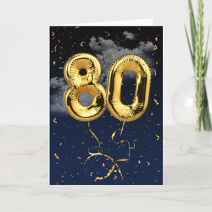 80.ª Tarjeta de Confetti y globo de oro de cumplea