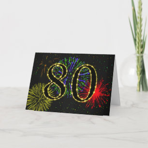 80.ª tarjeta de cumpleaños con fuegos artificiales