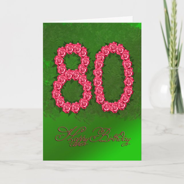 80.ª tarjeta de cumpleaños con rosas y hojas (Anverso)