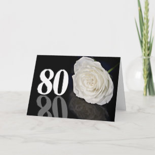 80.ª tarjeta de cumpleaños con una rosa blanca clá
