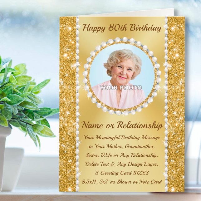 80.ª tarjeta de cumpleaños para Mamá, hermana, esp (Personalised, 80th birthday card for sister. 80th birthday greetings for a woman, mom, mum, wife. )